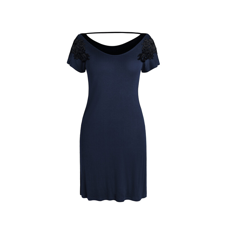 round-neck navy short sleeved nightgown L