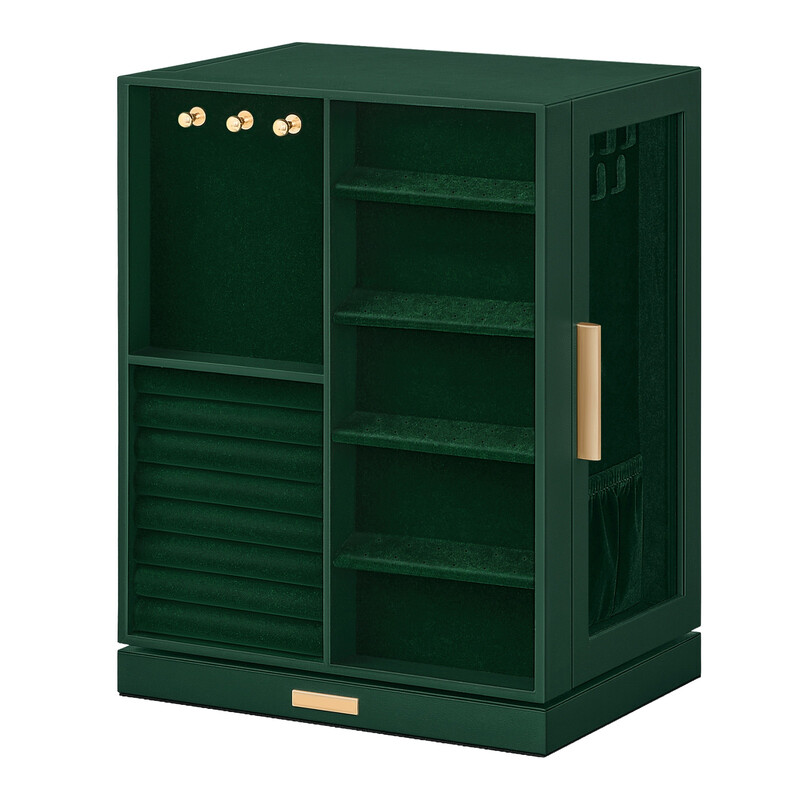 Ochama Joyfurnos Jewellery Box 360° Rotating, Jewellery Organiser With 5 Drawers, Jewellery Display Case, Glass Window, Spacious, Vertical Jewellery Storage, Open Design, Great Gift, Forest Green