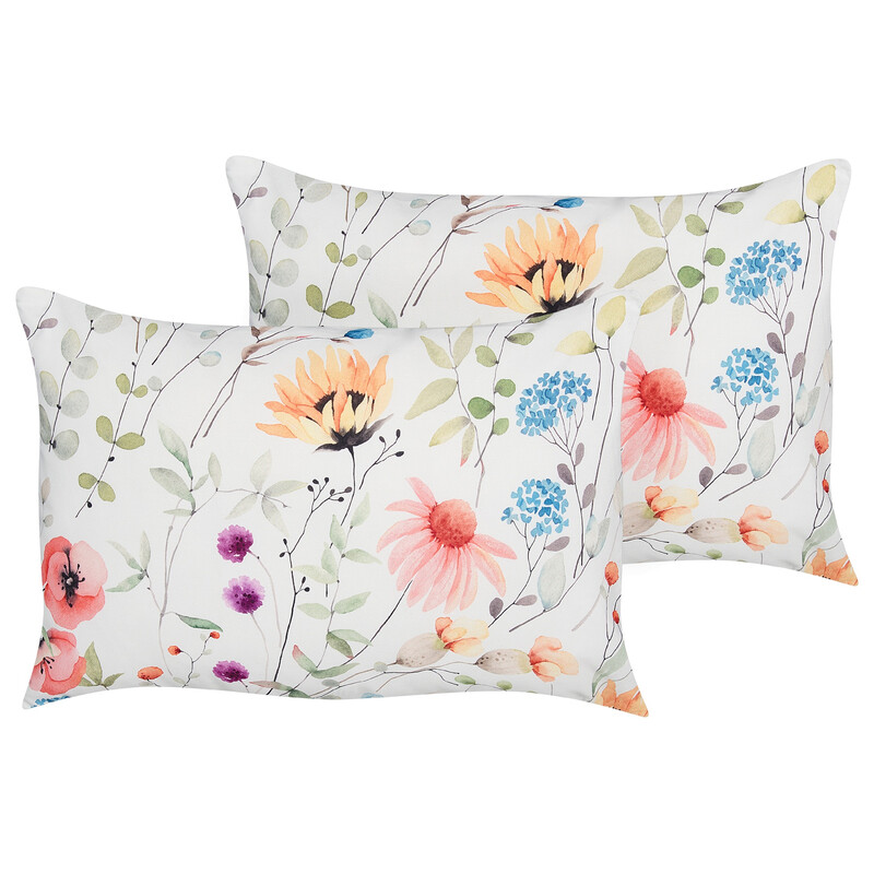Beliani 2er-Set Outdoor-Kissen, Blumenmuster, 40 x 60 cm, mehrfarbig, MONESI