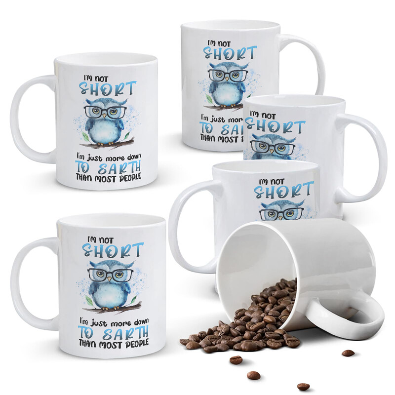 1pc 11oz White Mug with Funny "I'm Not Short" Quote and Wise Owl Design, Unique Humor
