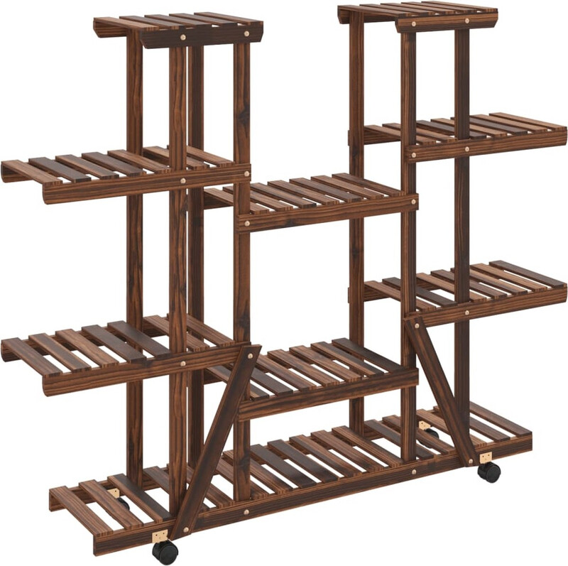 vidaXL Plantenstandaard met wielen 110x25x115 cm massief vurenhout