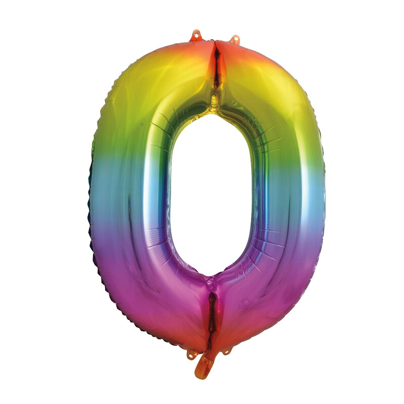 Unique Giant Number 0 Balloon, Rainbow, 86cm