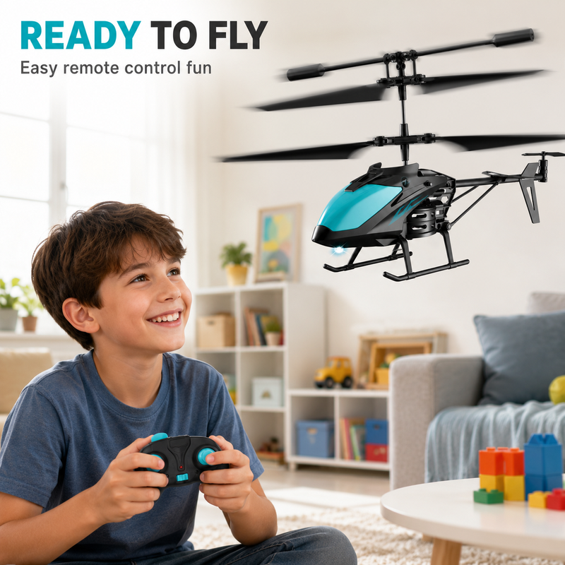 3-Kanal RC Hubschrauber mit LED-Beleuchtung und Ladestation - Perfekt für Anfänger und Kinder, Blau
