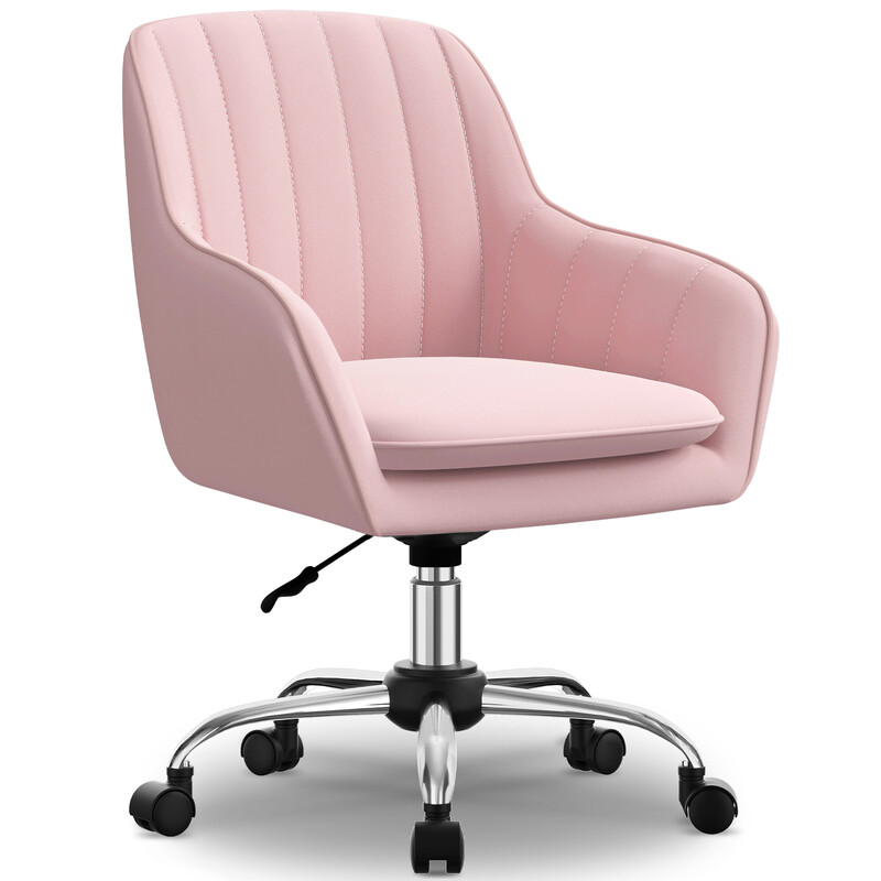 GTIMEX Bureaustoel Homeoffice stoel, Make-upstoel met armleuningen, Draaistoel met wielen Fluwelen stoel, In hoogte verstelbaar, Voor make-uptafel, Studeerkamer, Slaapkamer, 150 kg) Roze