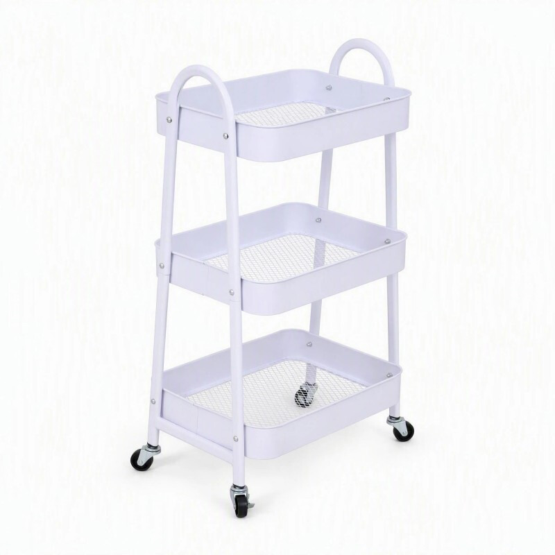 Witte 3-laagse metalen opbergwagen, rolbare utiliteitsrek met remwielen en handgrepen, multifunctionele organiser voor keuken, badkamer, slaapkamer, salon