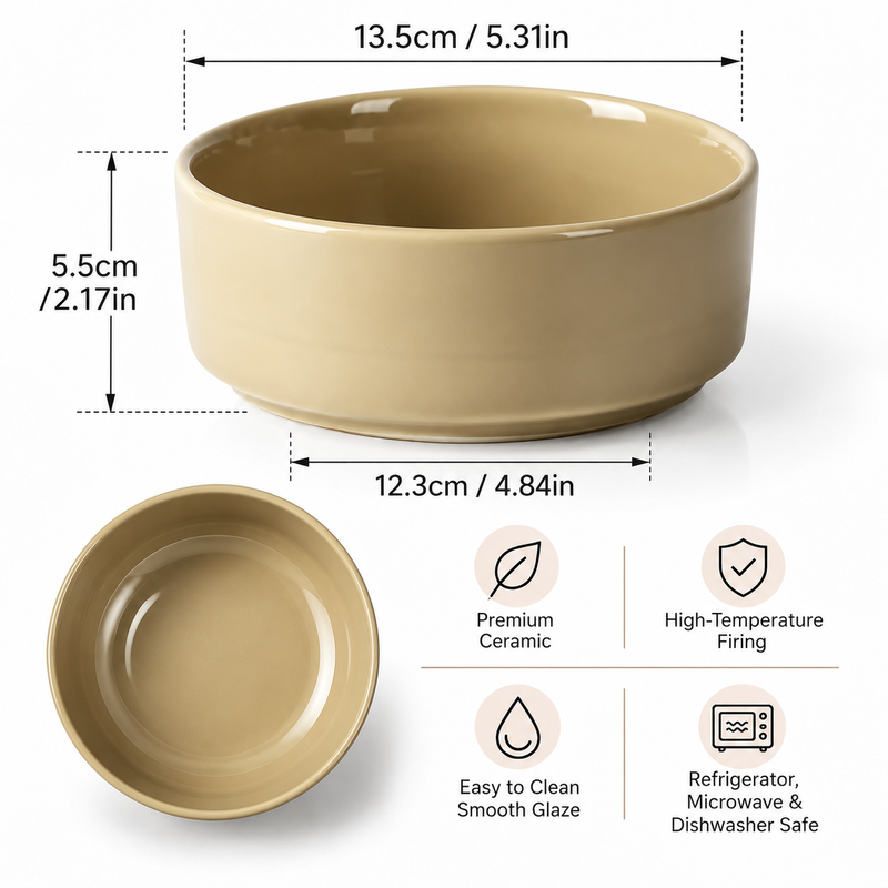 JIWOO Beira 6 Zoll Premium-Keramikschale, Hochglanzbraun, Reisschale, Spätsnackschale, Dessertschale – 1 Stück