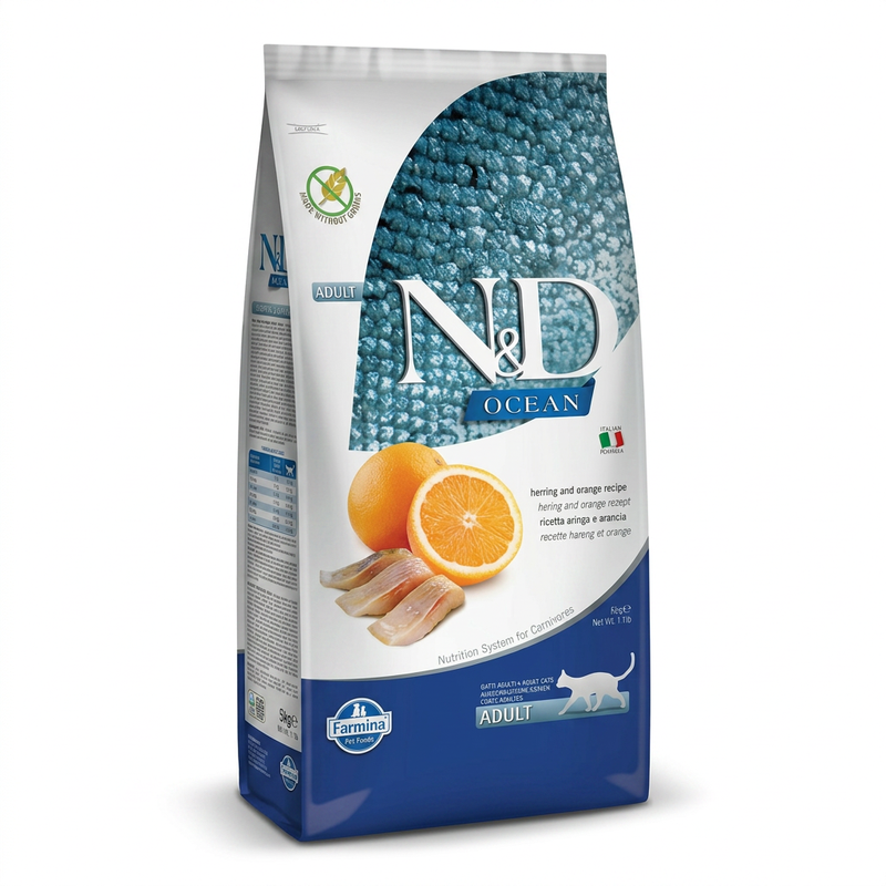Farmina N&D Ocean Serie Katzenfutter, Hering & Orange, 5 kg