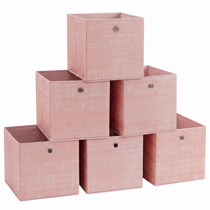JOYFURNOS Opvouwbare Stoffen Opbergdozen met Handgrepen, Set van 6, voor Planken, Kleding, Roze