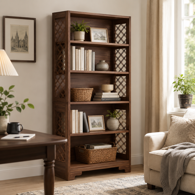 Bücherregal, 180 cm hohes Vintage-Stehregal, 6-stufiges Holzbücherregal mit offenen Vitrinen, für Wohnzimmer, Heimarbeit, Industriedesign, Vintage-Braun