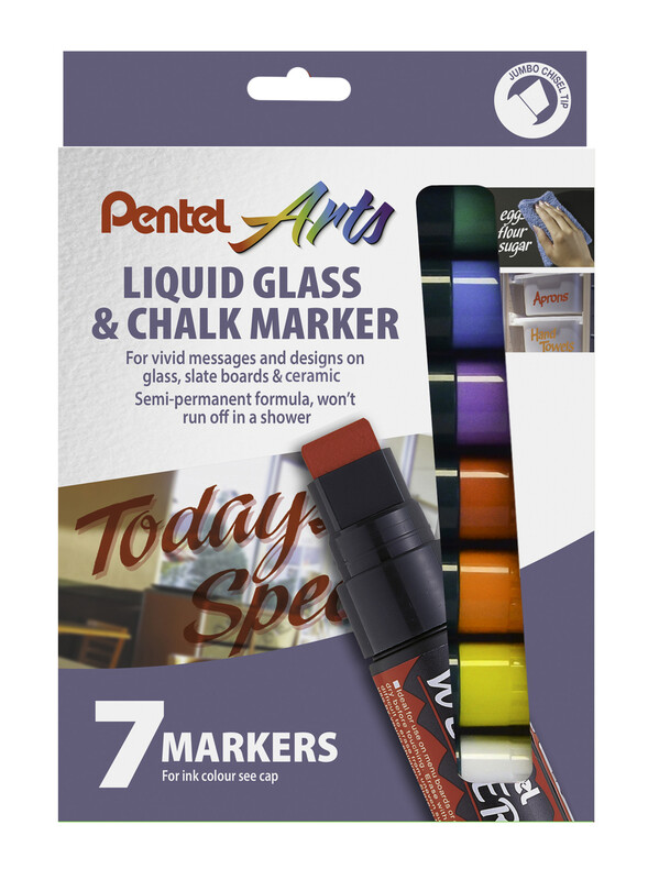 Jumbo Semi-Permanent Wet-Erase Liquid Glass & Chalkboard Marker Assorted Colours Pack