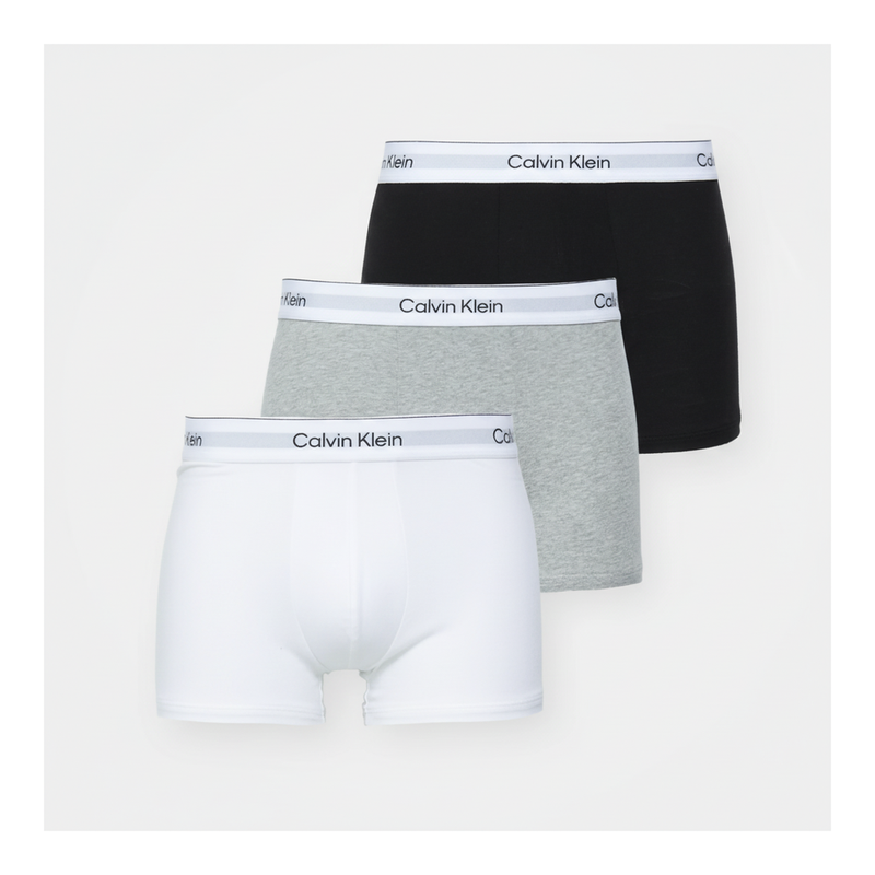 Calvin Klein Herren Unterhosen: 3er-Pack Icon Trunk-Boxershorts aus Baumwoll-Stretch in Schwarz, Weiß, Grau meliert