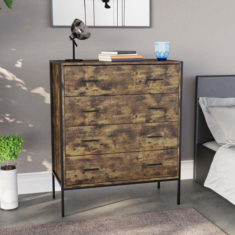 Vida Designs Drawer Chest Brooklyn 4 Drawer Rustic Brown