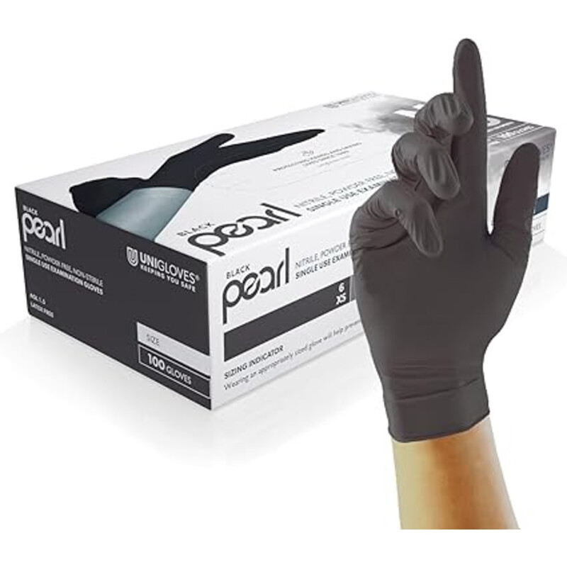 Unigloves Black Pearl Nitrile Examination Gloves - Multipurpose, Powder Free And Latex Free Disposable Gloves, M