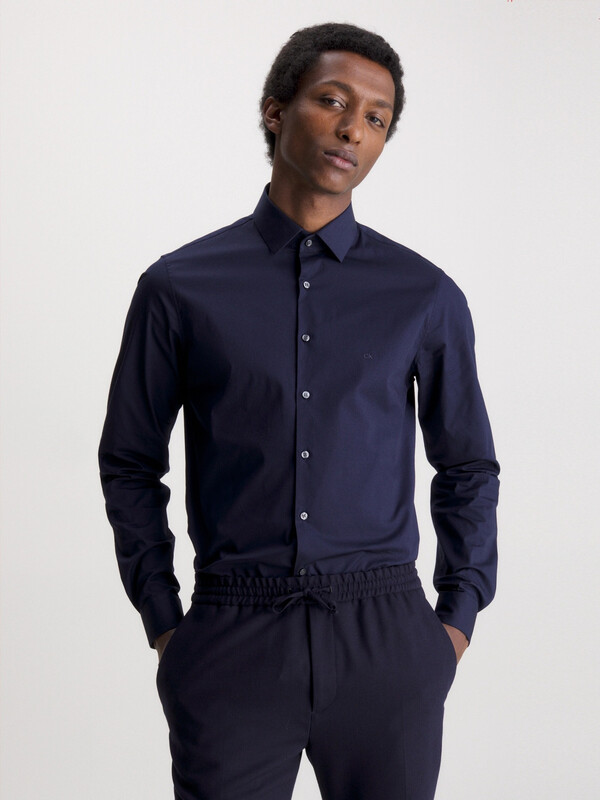 Calvin Klein poplin stretch getailleerd overhemd nachtblauw heren 43
