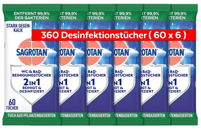 Sagrotan WC & Bad Reinigungstücher 6 x 60 Desinfektionstücher