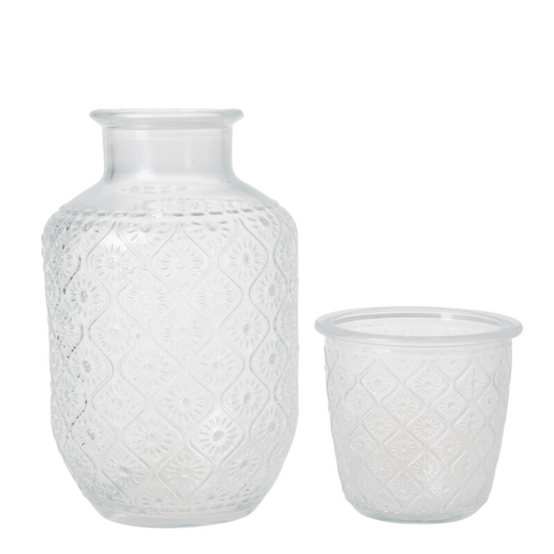Begonia Glas-Karaffe-Set, 2er-Set, 1000 ml Karaffe mit 2 x 270 ml Gläsern, Getränkedispenser mit floraler Motivierung für Summer Beverages