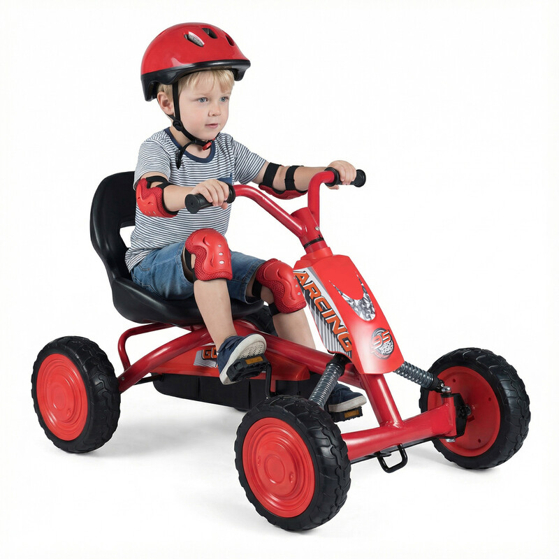 Costway trapgo-kart voor kinderen, verstelbare stoel met 2 standen, 4 duurzame wielen, draagvermogen 30 kg, geschikt voor 3-8 jaar, rood
