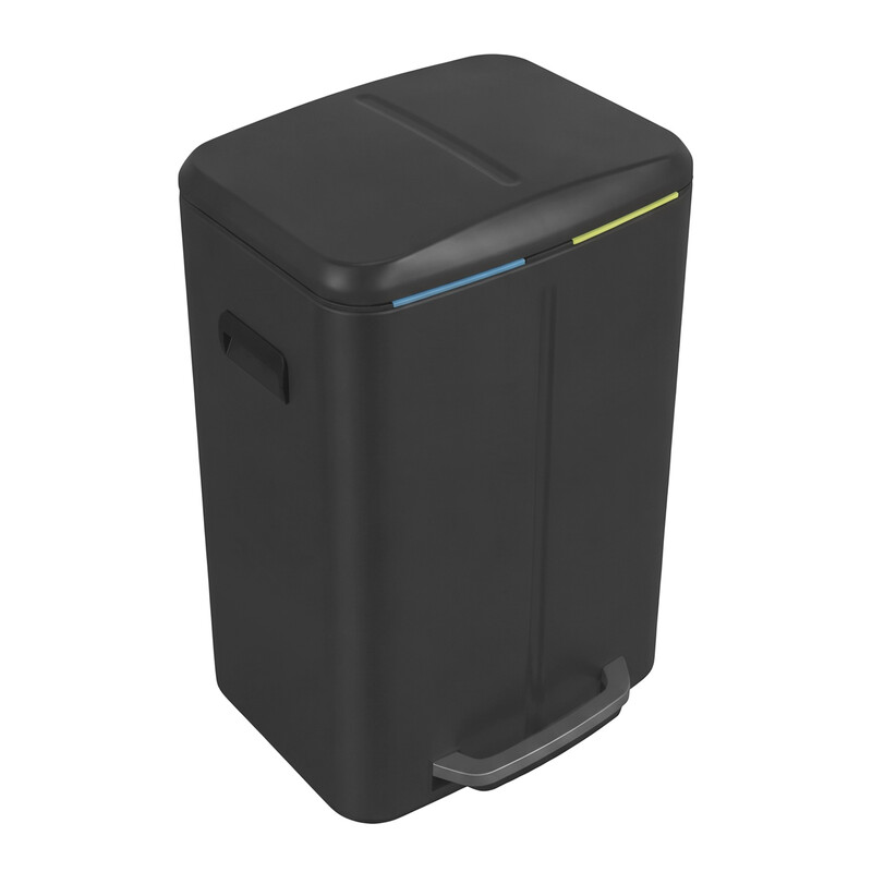 JOYFURNOS 40L Double Kitchen Bin with Lid, Rubbish Bin, Soft Close with Plastic Inner Buckets, Black