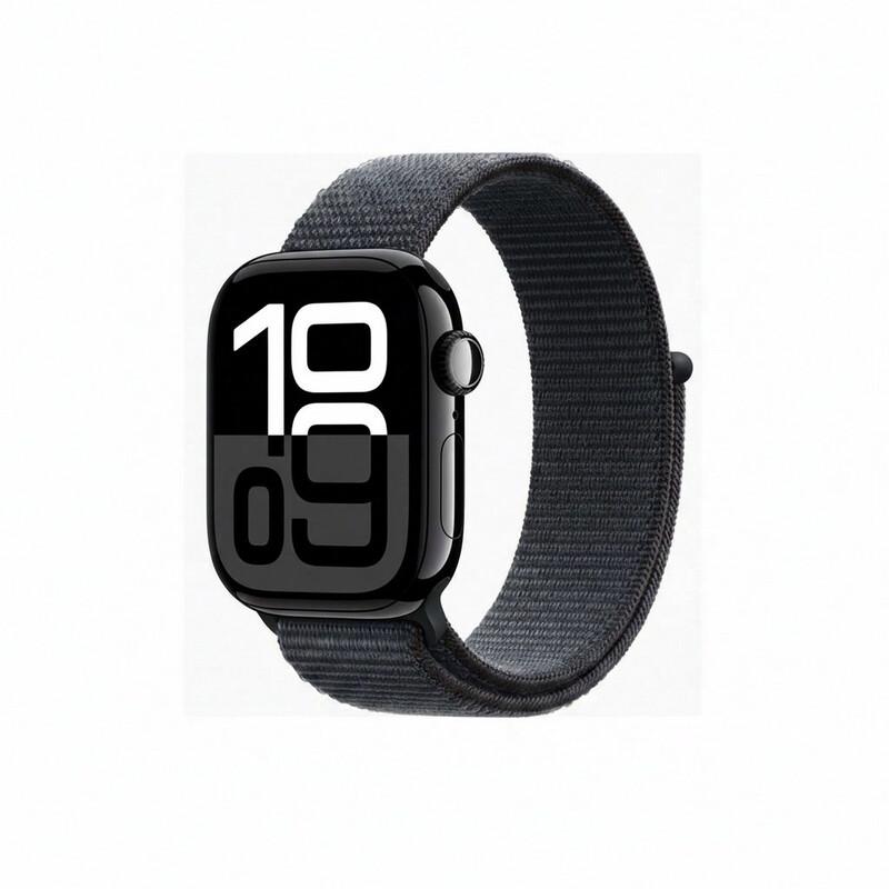 Apple Watch Series 10 GPS + cellular, 42 mm, aluminium behuizing in antracietzwart, sportarmband in inktzwart