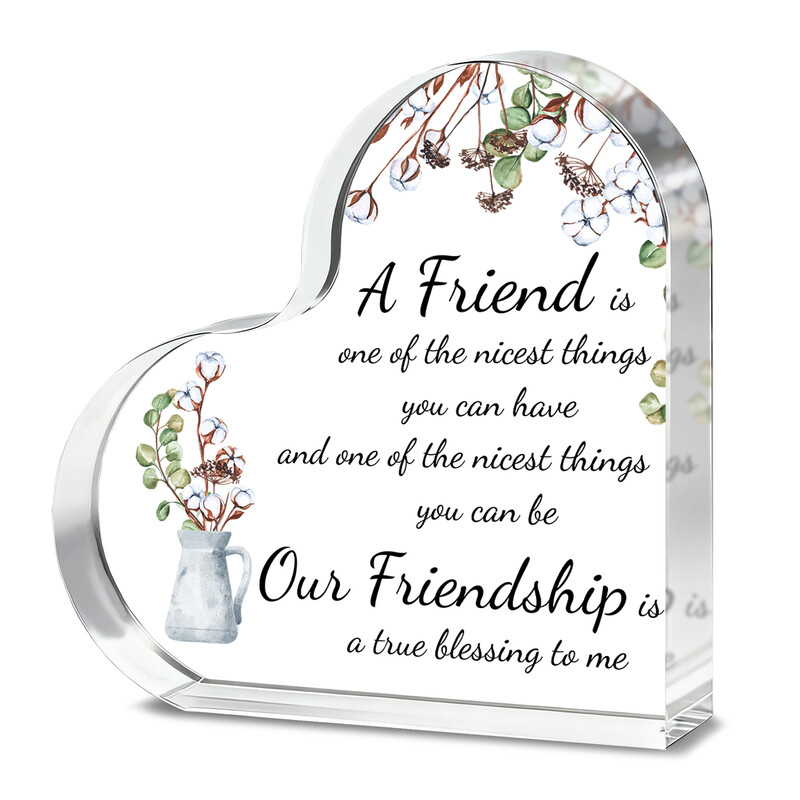 1pc Friendship Heart Plaque, Crystal Keepsake with Uplifting Quote "A Friend is One o