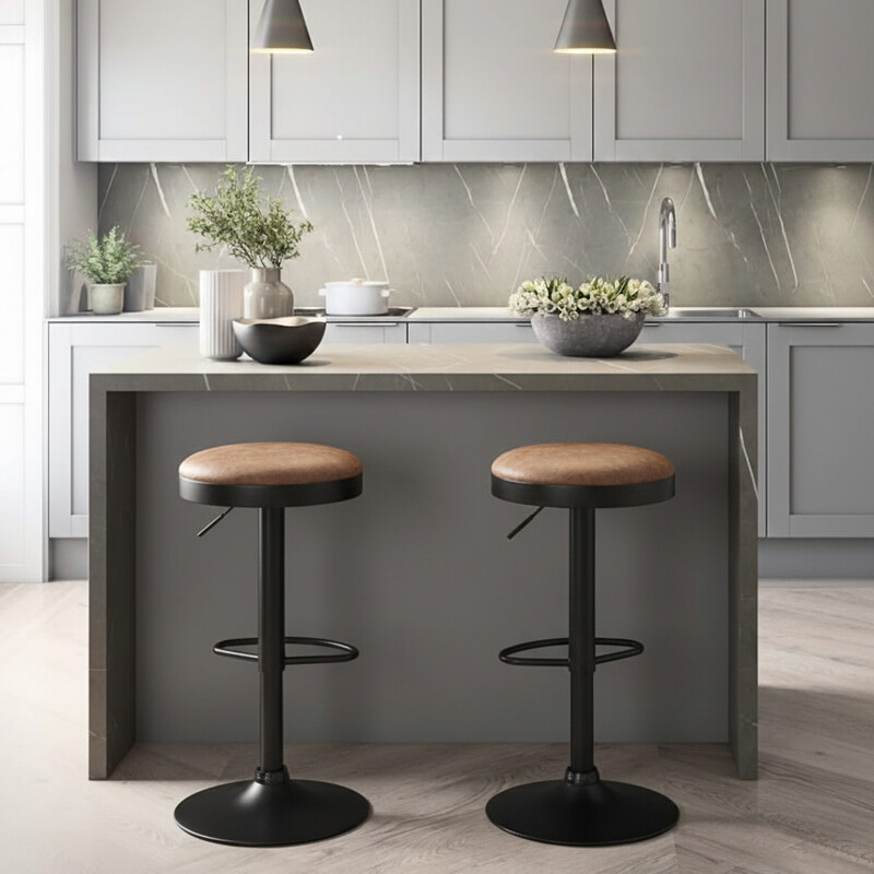 Bar Stools Remi Faux Distressed Leather Adjustable Height Brown 2pcs