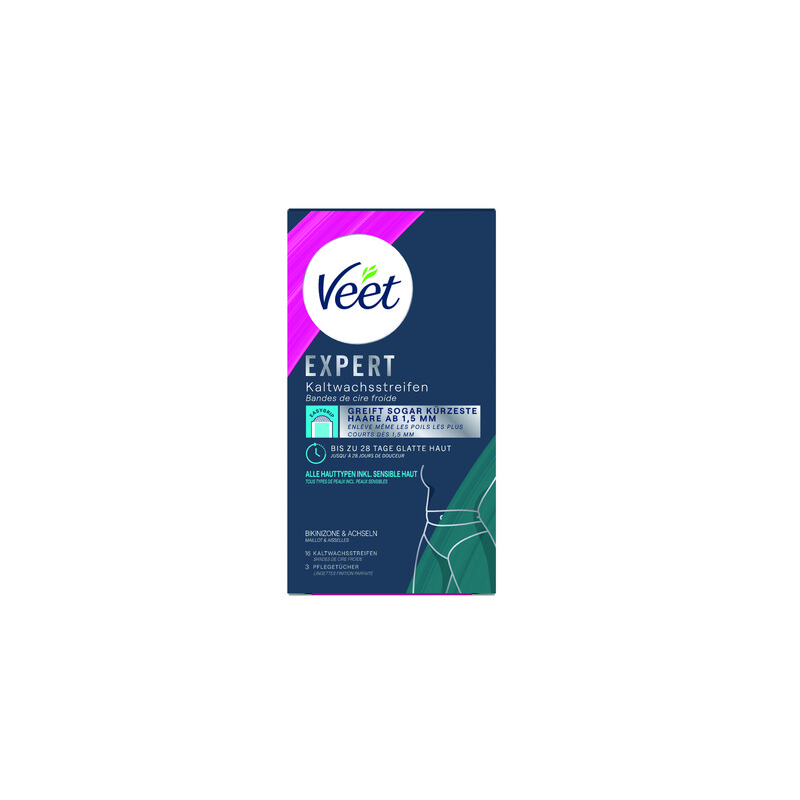 Veet EXPERT Kaltwachsstreifen Bikini & Achseln DUO, alle Hauttypen, 2x 16 Stück