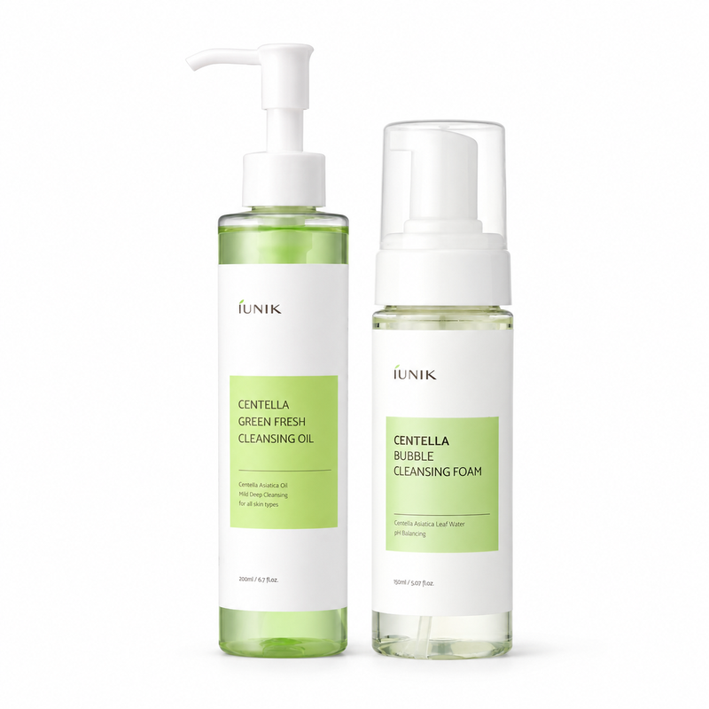iUNIK Centella milde dubbele reinigingsset – reinigingsolie & schuim