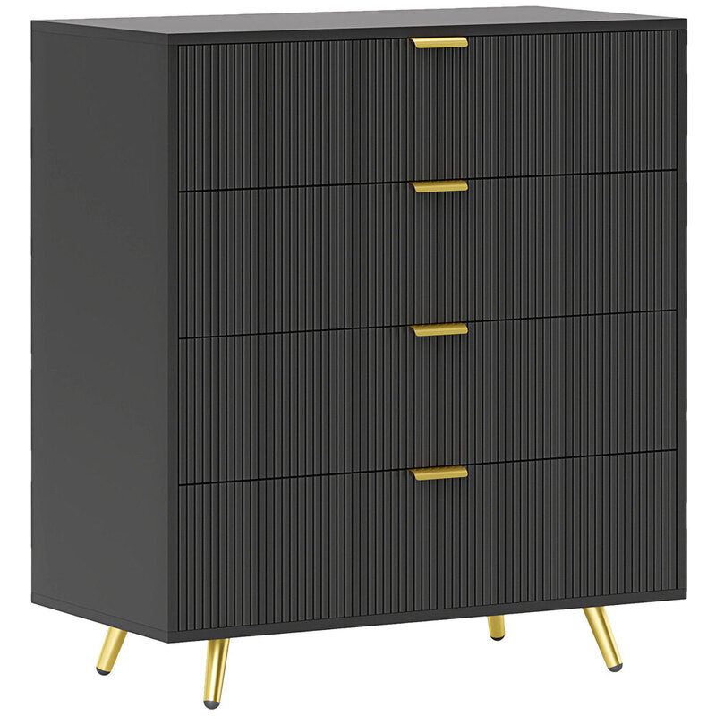Homcom Drawer Chest Fluted 4 Drawers Black/Gold