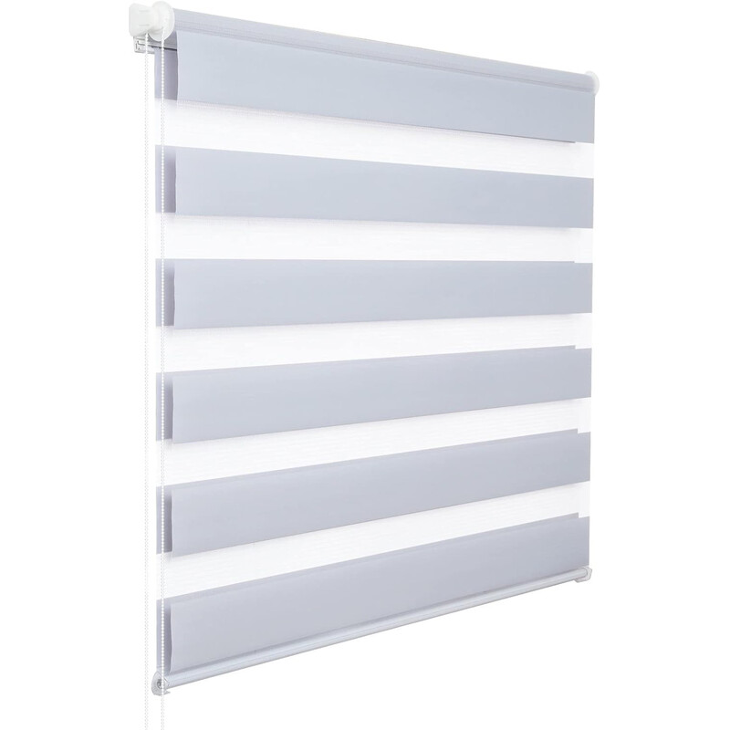 WOLTU Tag- und Nacht-Innenrollo, Doppellagig, Klemmfix Ohne Bohren 60B x 220H cm Grau, Lichtdurchlässig und Verdunkelndes Rollo für Fenster oder Tür