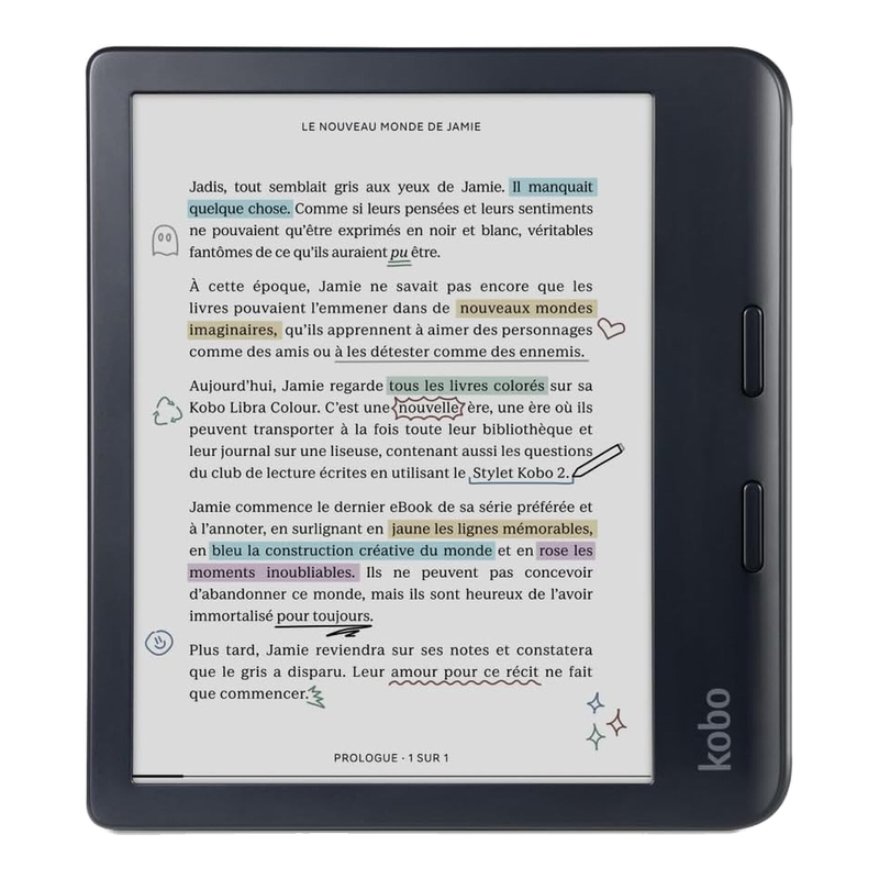 Kobo Libra Colour Liseuse avec écran tactile anti-reflets 7" et 32 Go de stockage - Noir