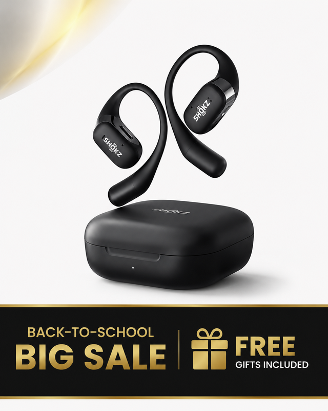SHOKZ OpenFit Black Open-Ear Sport Headphones, Dual Driver Dolby Audio, Non-Block Ear Design, All-Day Comfort, IP54 Sweatproof