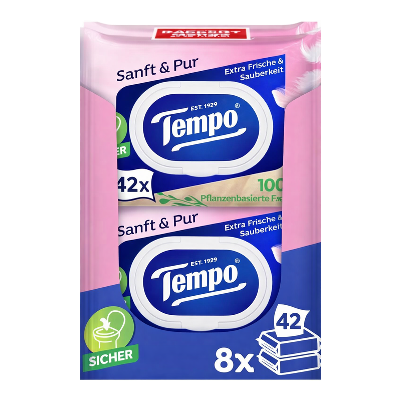 Tempo Toilettentücher Feucht Sanft & Pur 16 Packungen mit 42 Tüchern