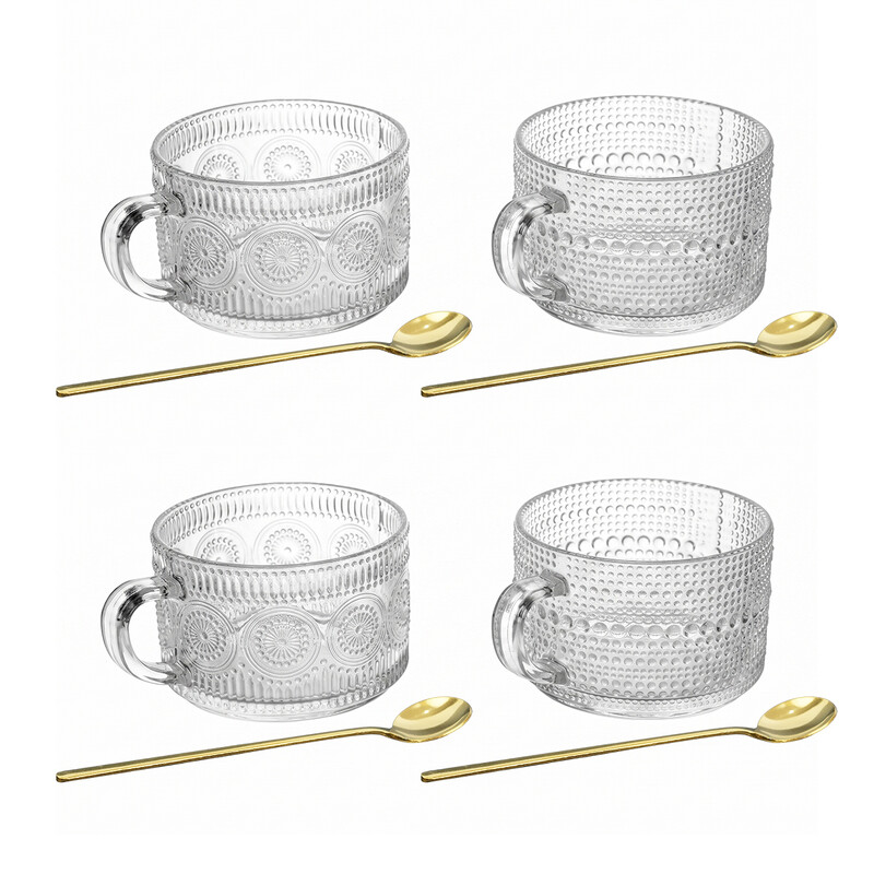 Cream Set Of 4 Glass Breakfast Cups, 450Ml Parfait Dessert Cups, Clear Serving Glasses For Yogurt, Pudding, Ice