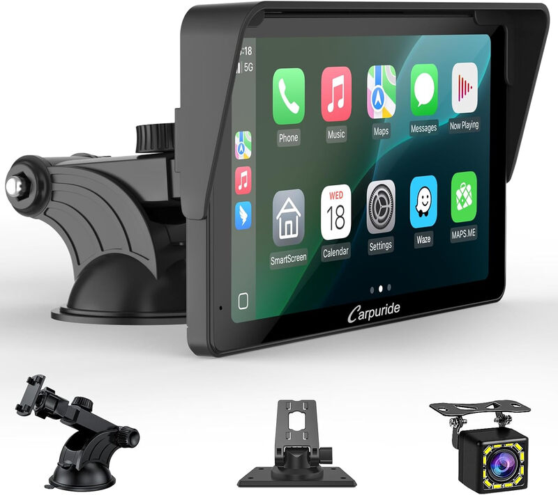 Portable Carplay Screen, V3R Wireless Airplay&Android Auto, 7 Inch 1080P HD Touch Scr