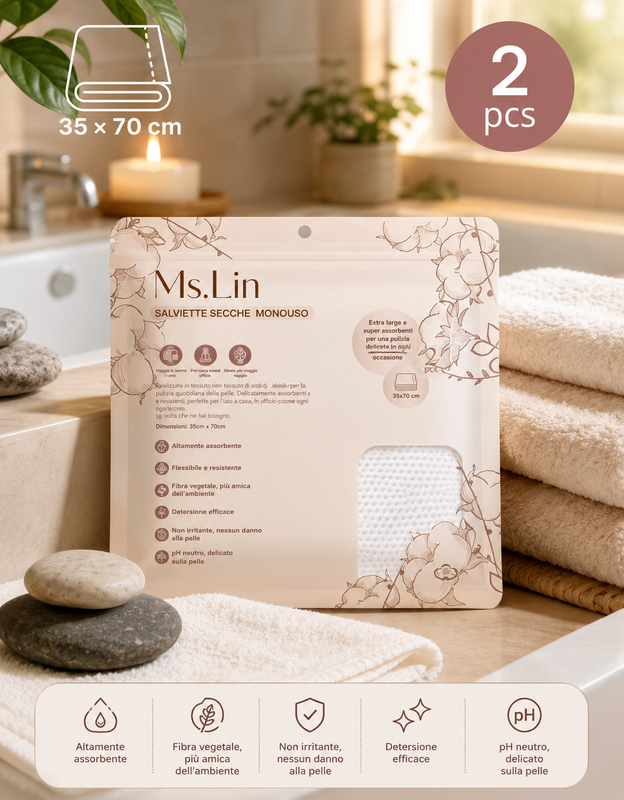 Ms. Lin Einweg-Bambusfaser-Handtücher, Komfortabel, Mittlere Größe 35×70 cm, 2er-Pack