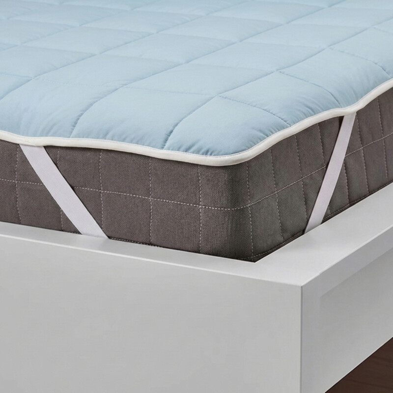 MENDALE Reversible Quilted Mattress Protector – Dual-Sided Cooling Cover in Light Blue & Beige – Padded, Breathable, and Comfortable with Secure Corner Straps for All Seasons, 180x200cm