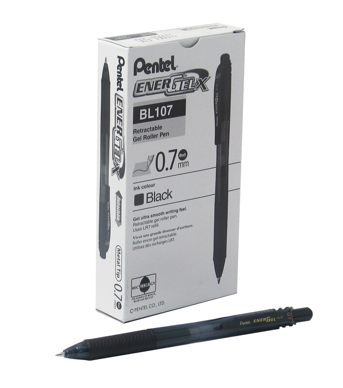 EnerGel X 0.7 Retractable Gel Pen Black Pack of 12