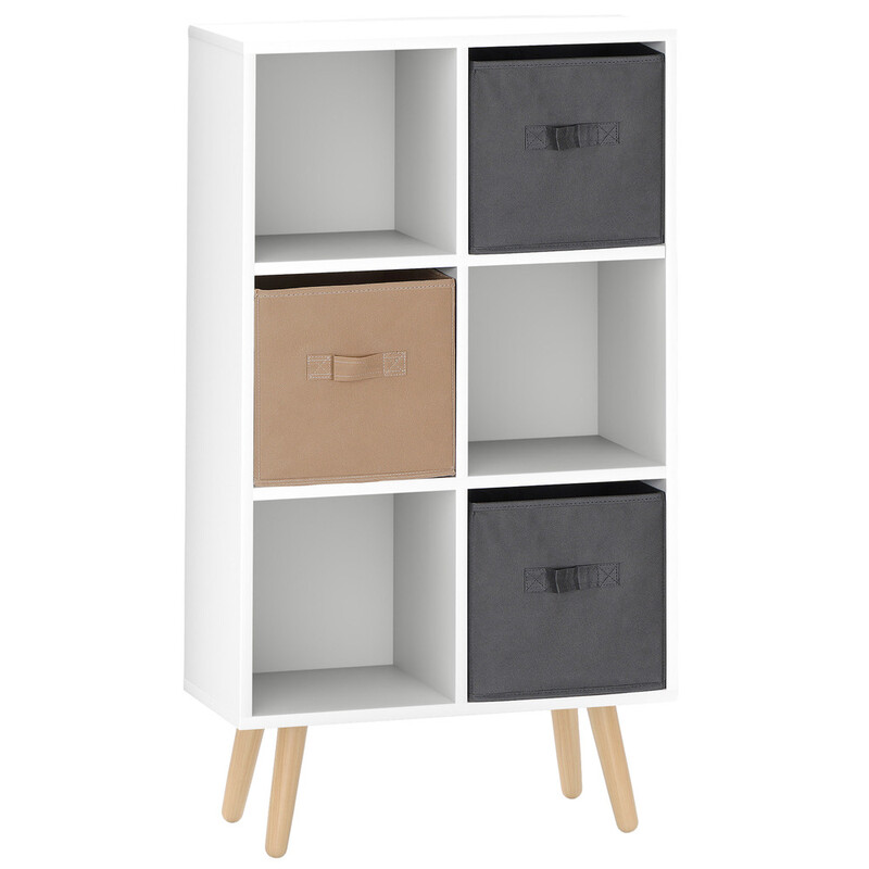 Bookcase Scandi 6 Cube 3 Storage Baskets White/Oak