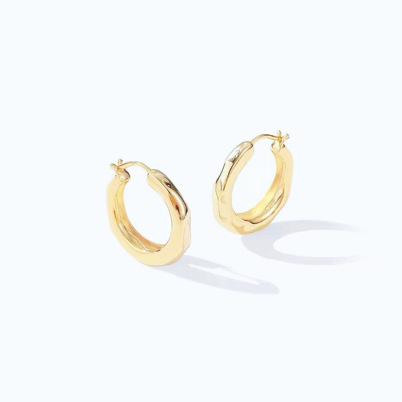 Irregular Geometric Hoop Earrings for Women - 18K Genuine Gold Plated Modern Art Desi