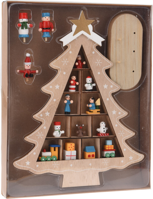 Koopman Houten boom met hangdecoraties - Natuurlijk, 30 cm