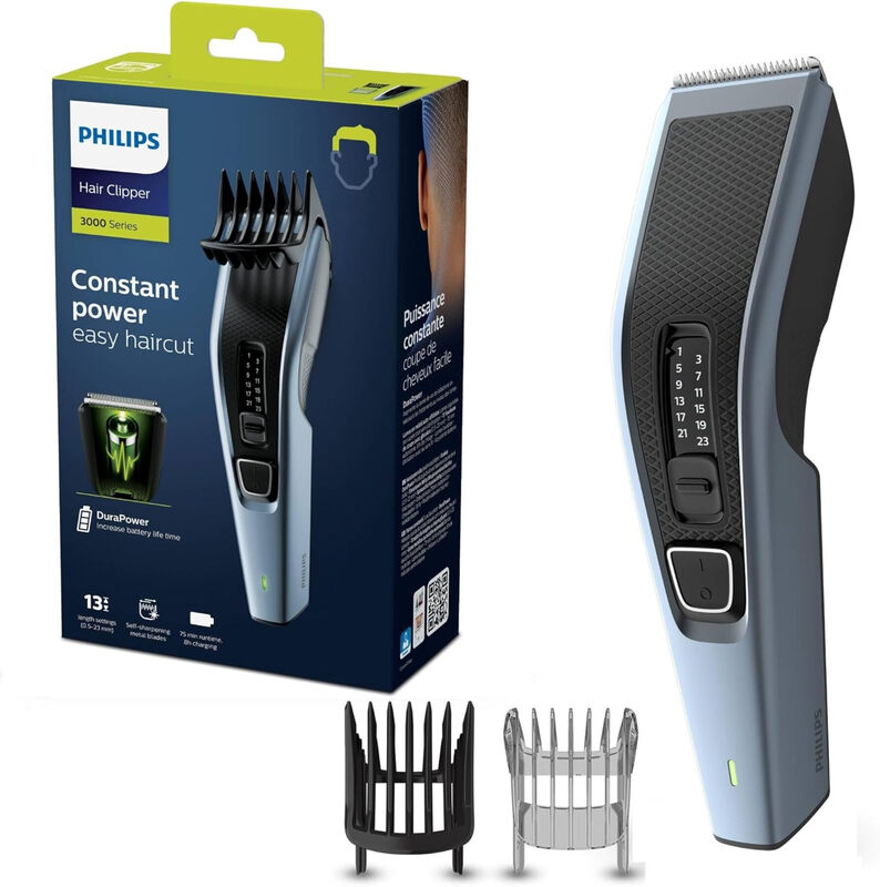 PHILIPS Series 3000 Hair Clipper, Cordless, Up to 75-Min Run-Time, 13 Lengh Settings, Includes Beard Comb, HC3530/15