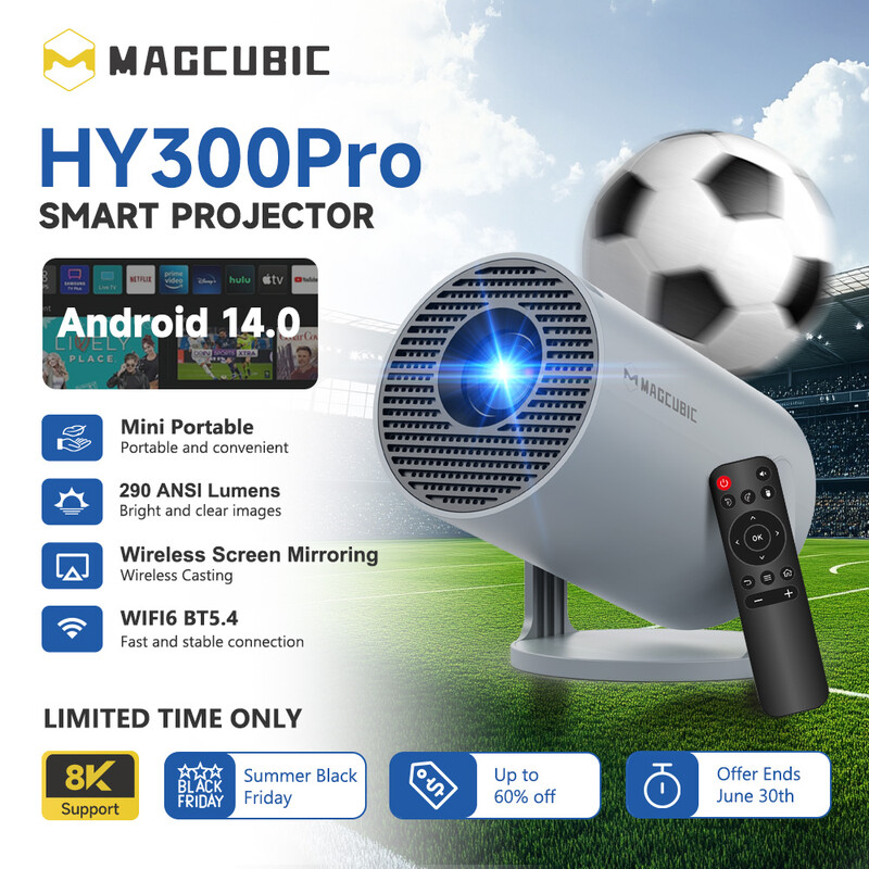Magcubic 【Lite Entertainment | World Cup】Magcubic Mini Projector 8K 1080P Support With Wifi 6 & Bt 5.4 290Ansi Brightness, Android 14, Auto Keystone, 180 Degree Rotation, Portable Projector For Home Theater & Outdoor Movies Hy300pro Grey 915195449322