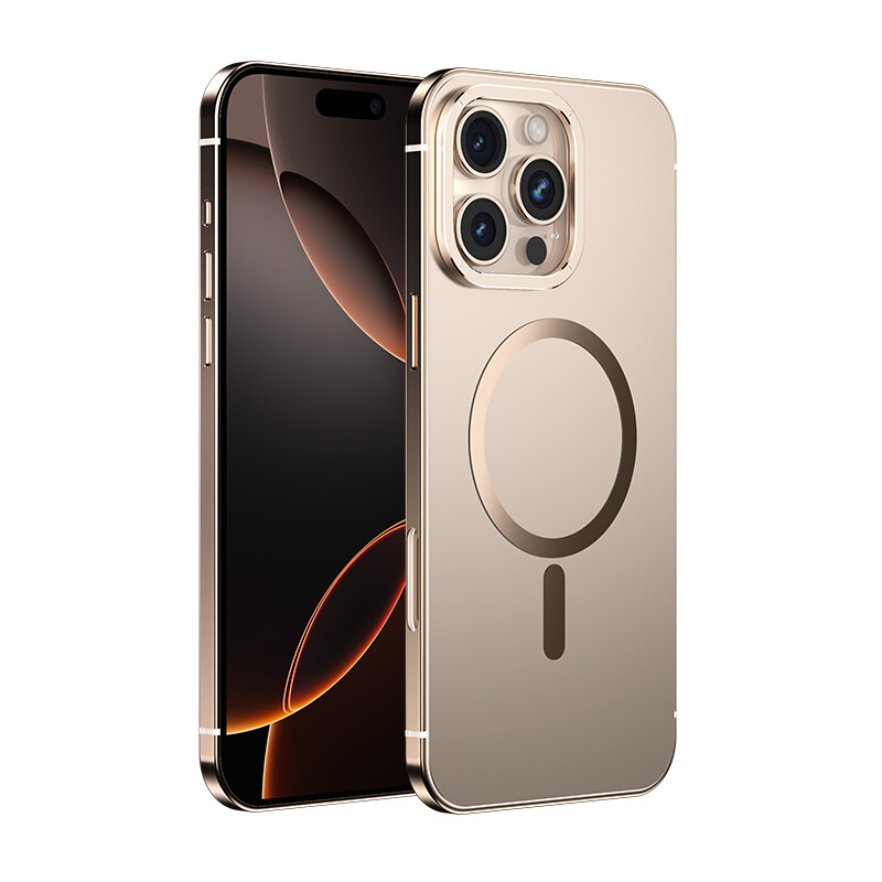 iPhone 16 Pro Max Case Cover, Alloy Frame, Metal Anti-Fall, Original Color, MagSafe Magnetic Ring, Desert Gold, 1 Piece