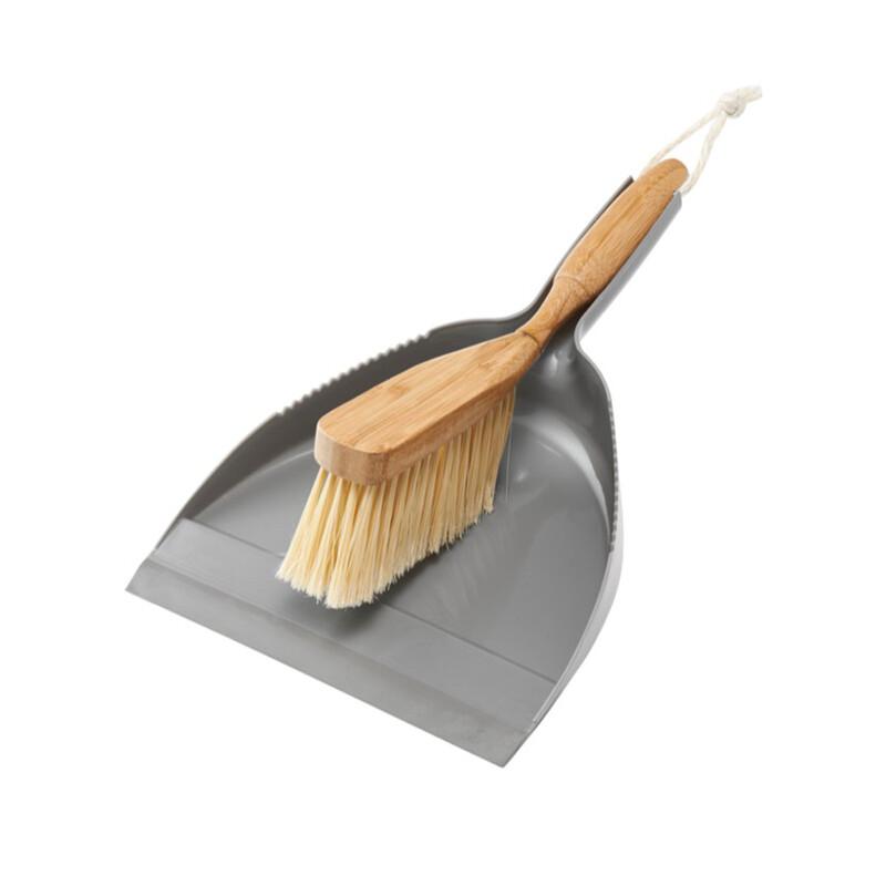 Addis Dustpan & Bamboo Handle Brush Set - Grey