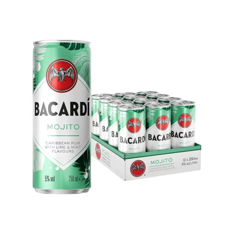 Bacardi Mojito Rtd Canned Cocktail, With Carta Blanca, 5% Abv, 12X25cl