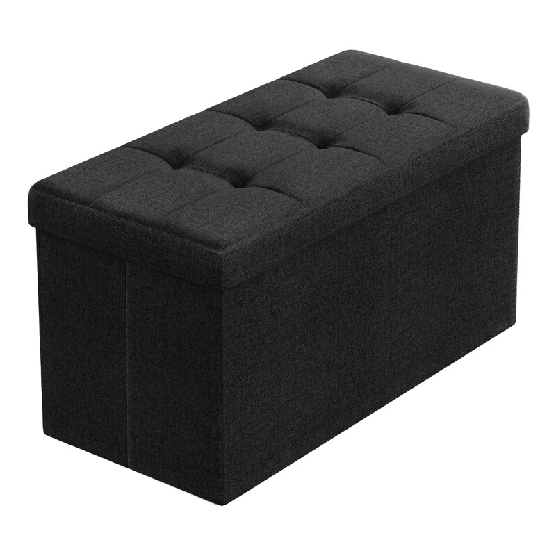 JOYFURNOS Inktzwarte opklapbare opbergkruk – 38 x 76 x 38 cm, voetenbankje en opbergbox, belastbaar tot 300 kg – ideaal voor woonkamer, slaapkamer of gang