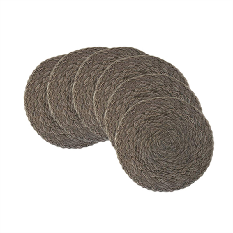 Polyester three-strand braid, gray, 80g Gray，Set of 6 Round 38cm Woven Cotton Handmad