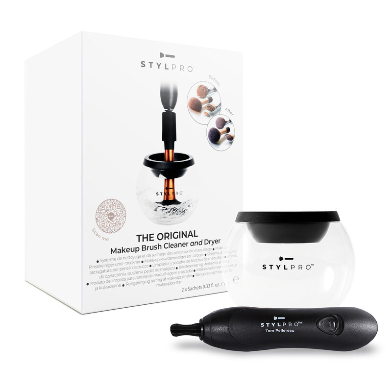 Stylpro Black/Silver Original Automatic Makeup Brush Cleaner And Dryer Set, 8 X Flexible Silicone Collars, Clean & Dry In 30 Seconds