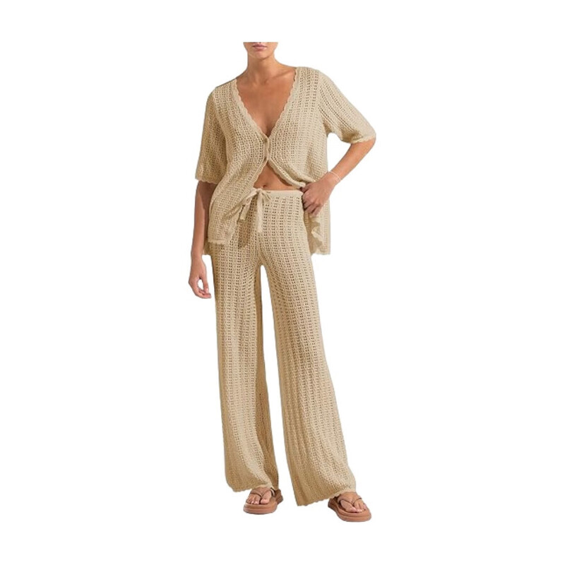 Women's Summer 2 Piece Swimsuit Cover up Crochet Knit Cardigan Tops Long Pants Set Ba