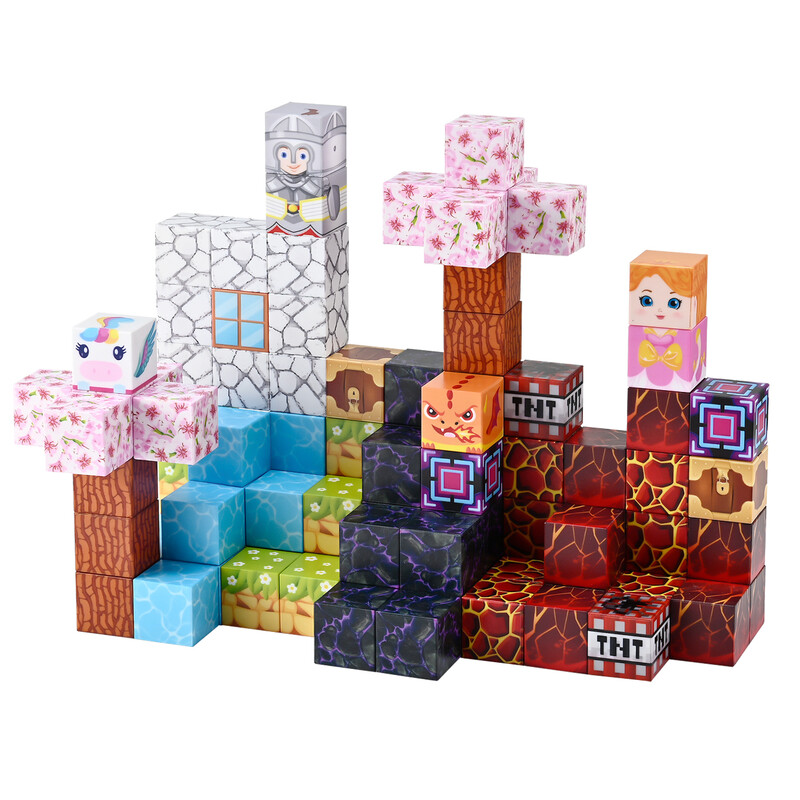 Tokky 100-piece magnetic blocks Mine World pixel blocks STEM Montessori educational toys Strong magnetic ABS safe material Creative adventure building blocks Gift wrap CFD15